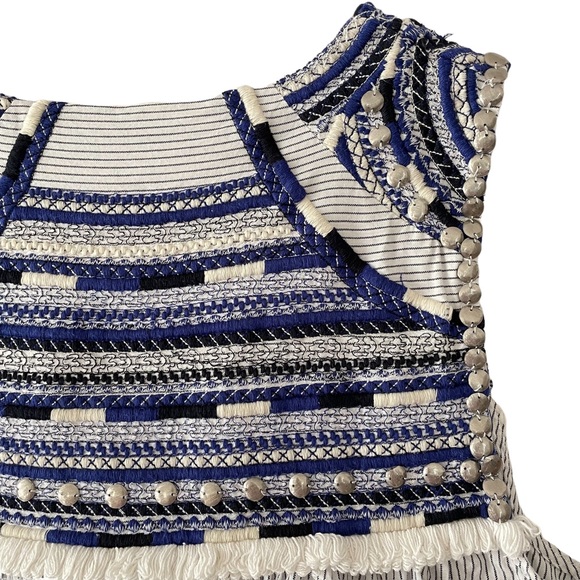 ZARA WOMAN Boho Sleeveless Embroidered Embellished Open Front Tassel Top - Picture 8 of 12